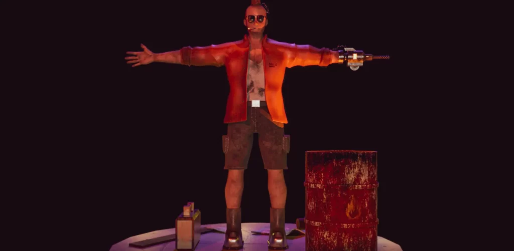 MEC in a T pose, with textures and lighting